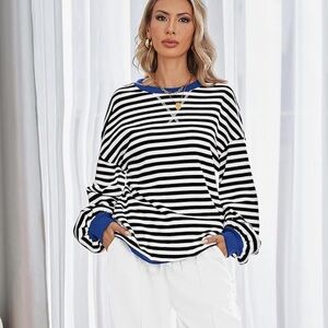 Kikibell Striped Nautical Balloon Sleeve Colorblock Sweatshirt Size S